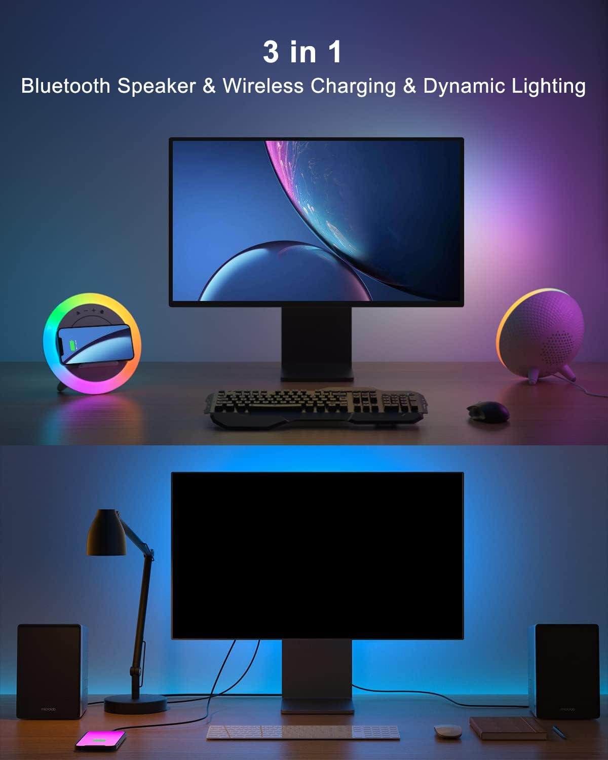 Altavoz Bluetooth con Reloj y Despertador, Carga Inalámbrica