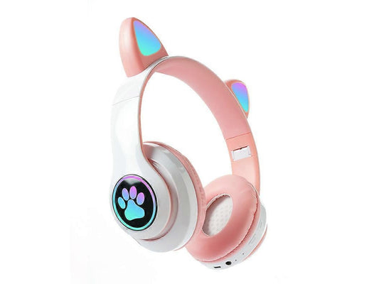 Auriculares Bluetooth con orejas de gato, LED y micrófono removible