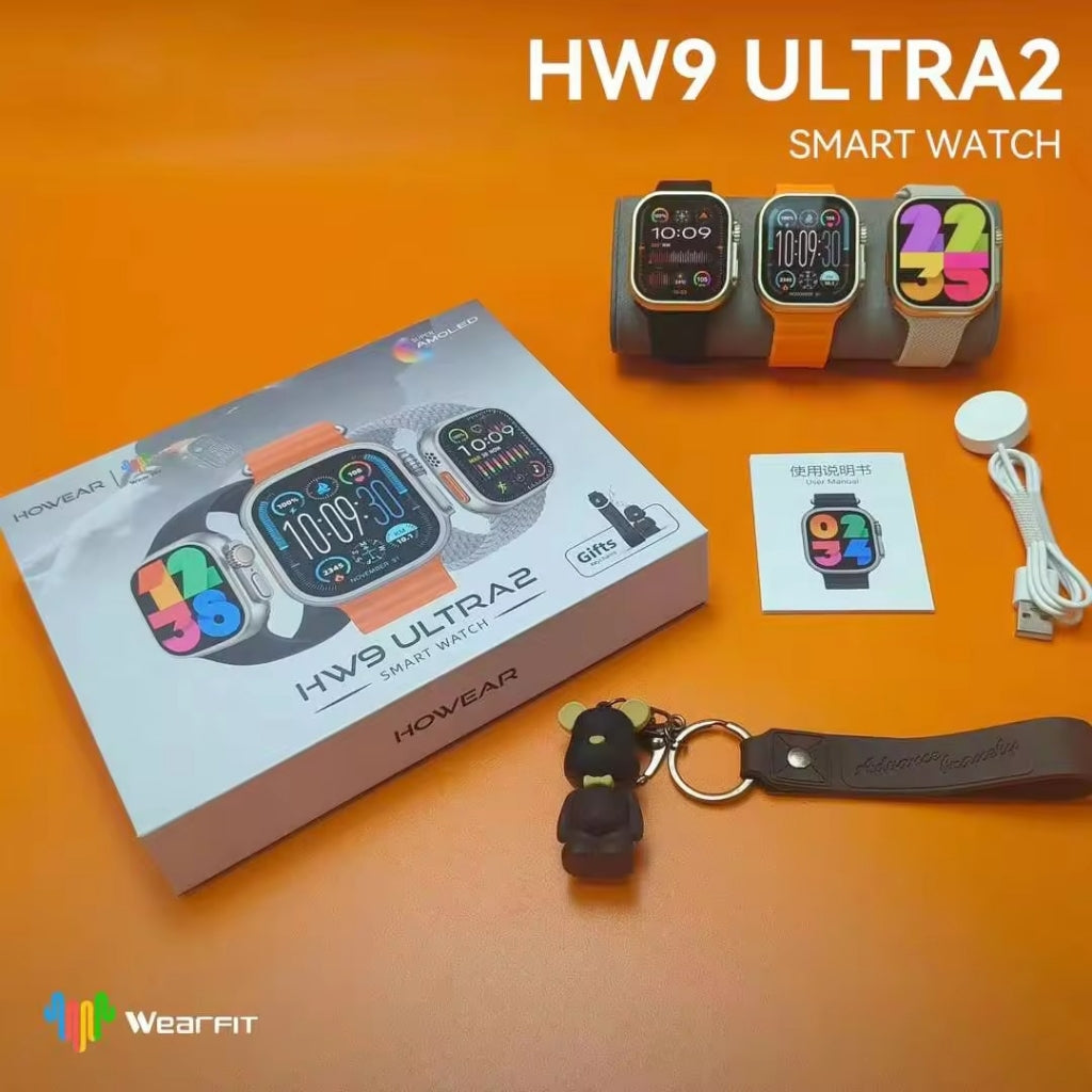 Reloj conectado HW9 Ultra 2 con 3 correas + llavero - Negro